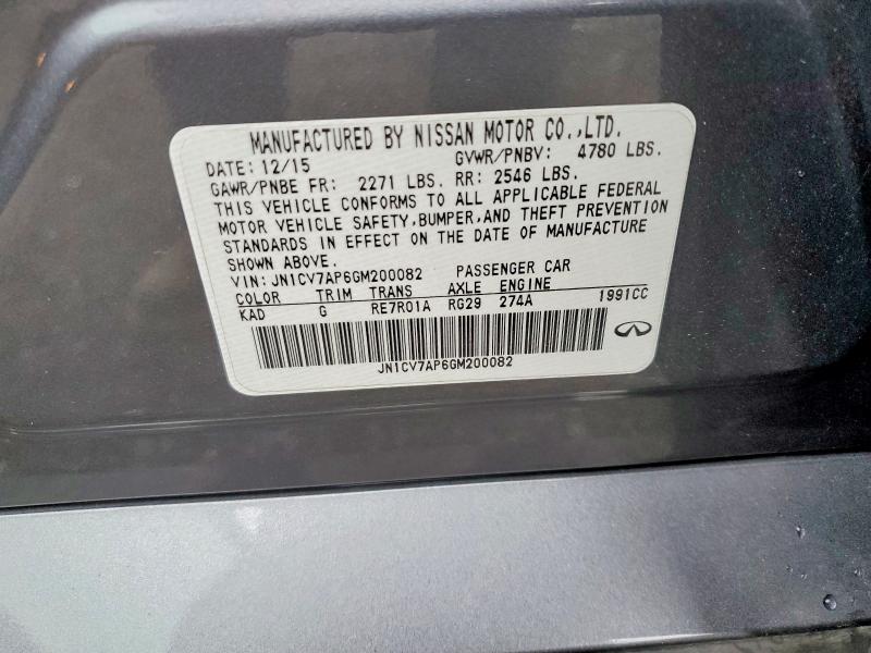 Продаж на аукціоні авто 2016 Infiniti Q50, vin: JN1CV7AP6GM200082, номер лоту: 67400596