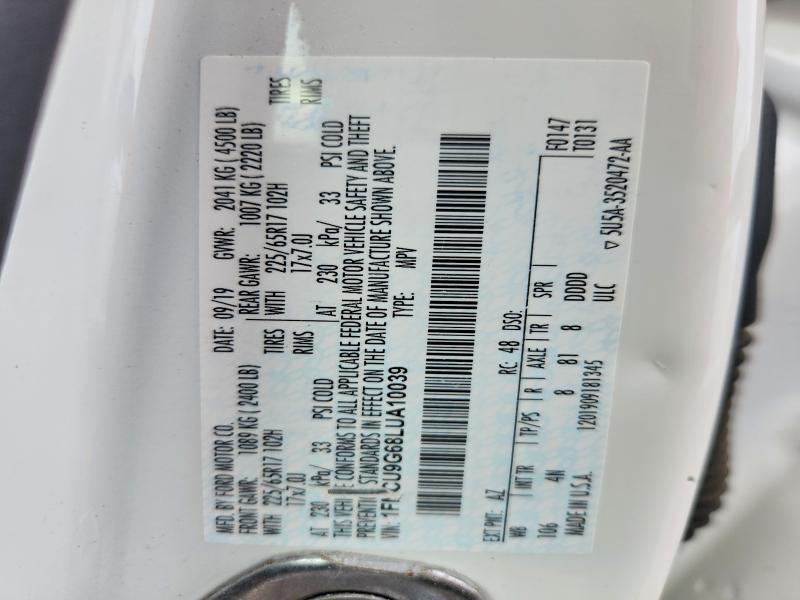 68664106 :رقم المزاد ، 1FMCU9G68LUA10039 vin ، 2020 Ford Escape مزاد بيع