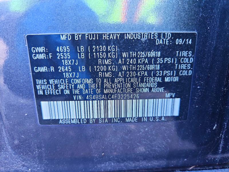 68089606 :رقم المزاد ، 4S4BSALC4F3225426 vin ، 2015 Subaru Outback مزاد بيع