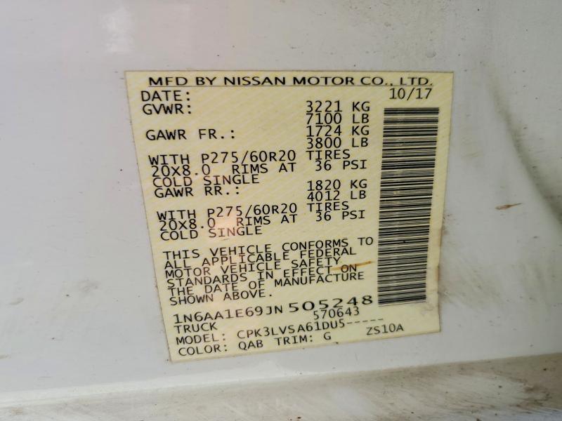 Aukcja sprzedaży 2018 Nissan Titan, vin: 1N6AA1E69JN505248, numer aukcji: 71085376