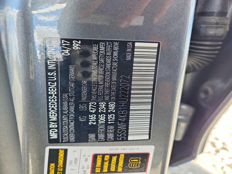 67325406 :رقم المزاد ، 55SWF4KB1HU222072 vin ، 2017 Mercedes-benz C مزاد بيع