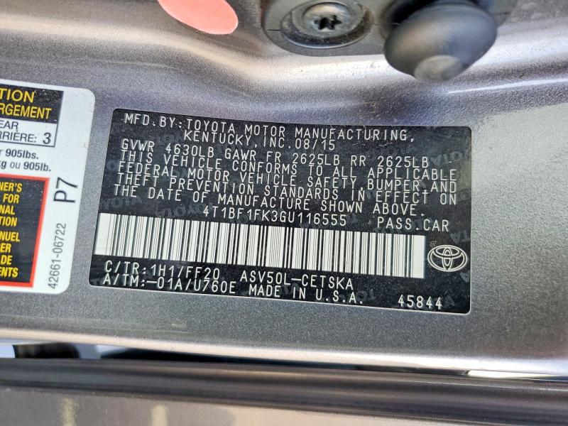 69976836 :رقم المزاد ، 4T1BF1FK3GU116555 vin ، 2016 Toyota Camry مزاد بيع