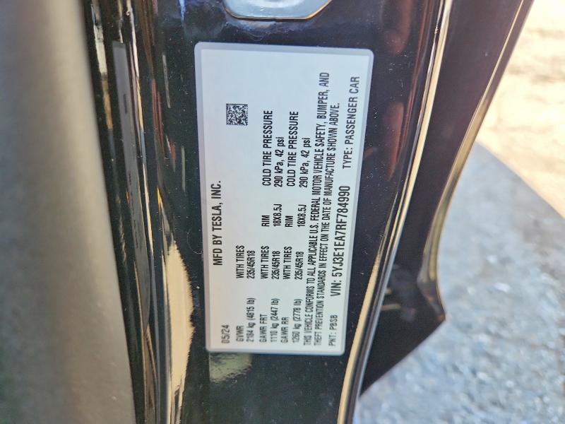 Продаж на аукціоні авто 2024 Tesla Model 3, vin: 5YJ3E1EA7RF784990, номер лоту: 69886676