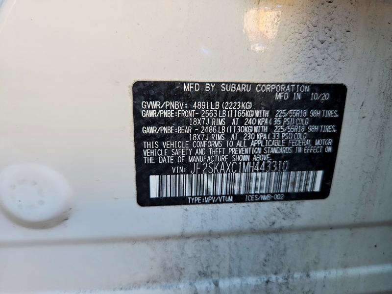 Aukcja sprzedaży 2021 Subaru Forester, vin: JF2SKAXC1MH443310, numer aukcji: 68507156