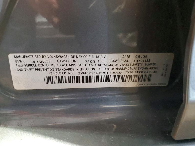 2009 Volkswagen Jetta მანქანა იყიდება აუქციონზე, vin: 3VWJZ71K29M172959, აუქციონის ნომერი: 67460806