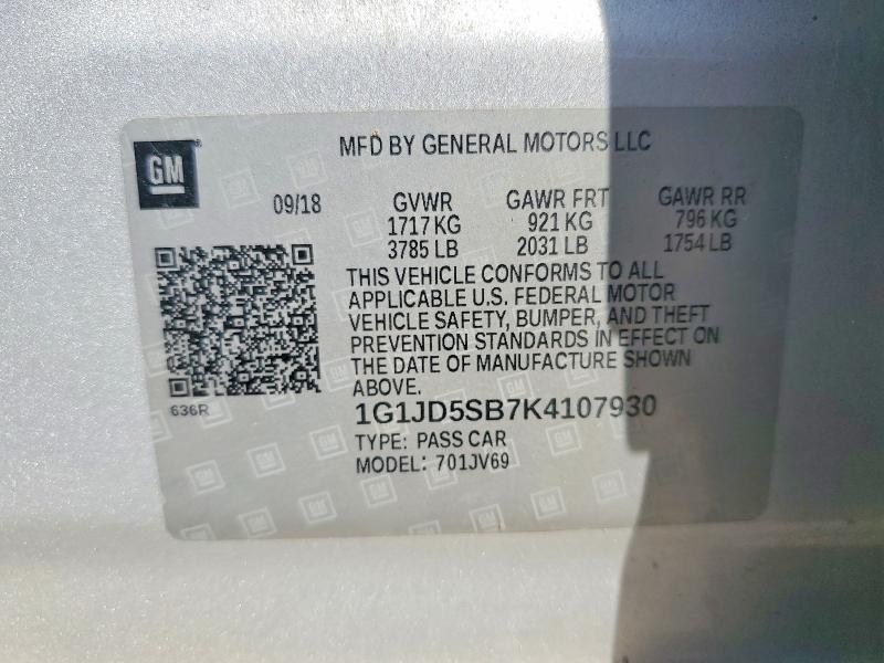 Aukcja sprzedaży 2019 Chevrolet Sonic, vin: 1G1JD5SB7K4107930, numer aukcji: 68967956