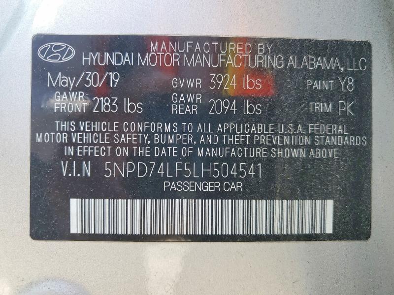 Продаж на аукціоні авто 2020 Hyundai Elantra, vin: 5NPD74LF5LH504541, номер лоту: 68014356