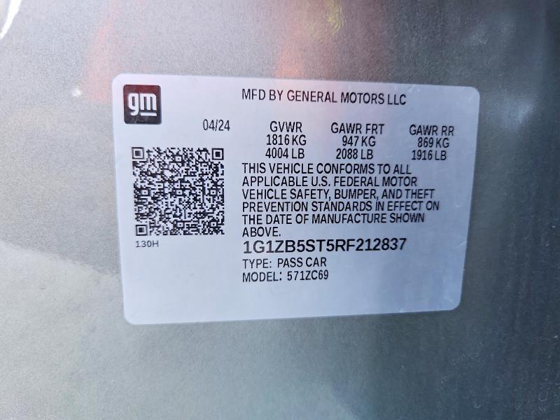 Aukcja sprzedaży 2024 Chevrolet Malibu, vin: 1G1ZB5ST5RF212837, numer aukcji: 66809136