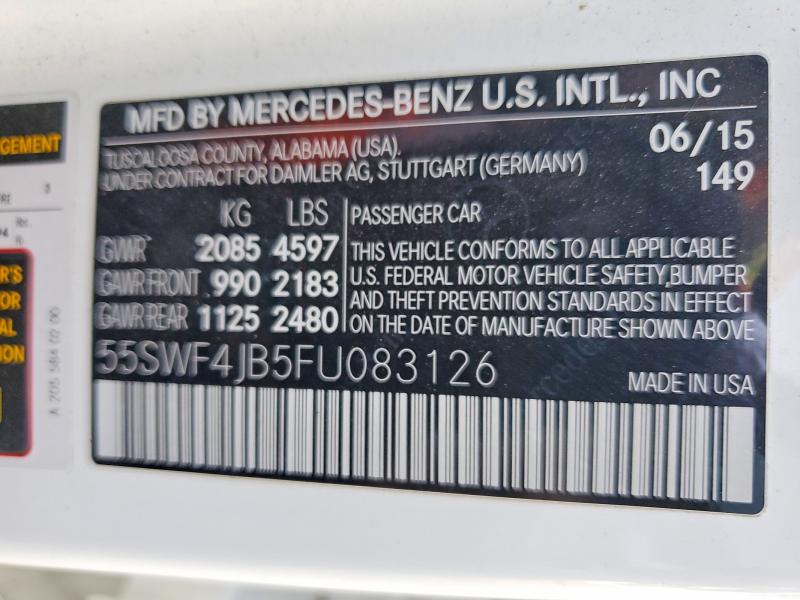 2015 Mercedes-benz C მანქანა იყიდება აუქციონზე, vin: 55SWF4JB5FU083126, აუქციონის ნომერი: 68241436