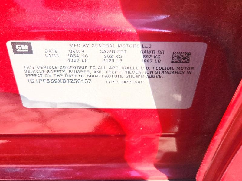 2011 Chevrolet Cruze მანქანა იყიდება აუქციონზე, vin: 1G1PF5S9XB7256137, აუქციონის ნომერი: 67272356