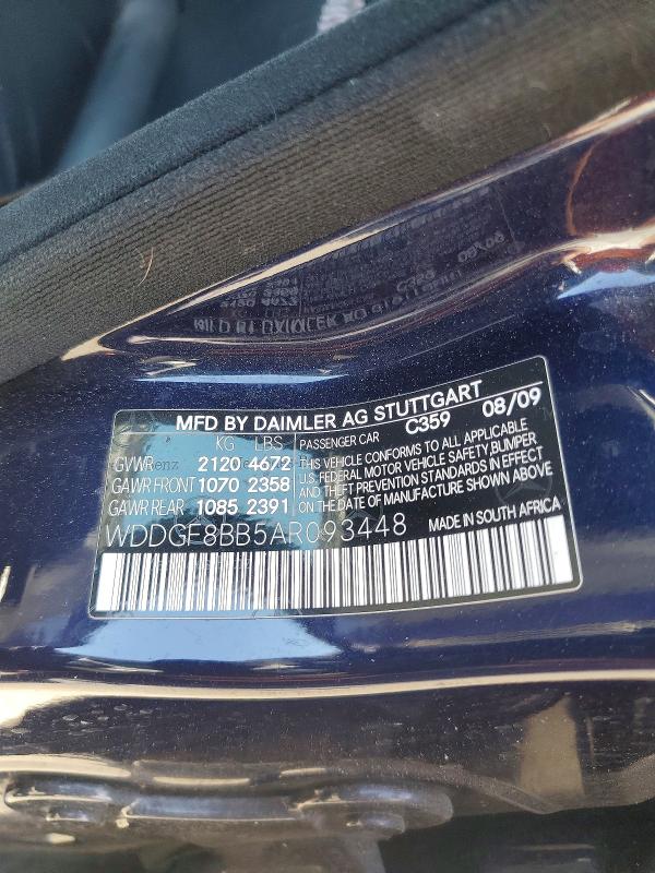 Продаж на аукціоні авто 2010 Mercedes-benz C, vin: WDDGF8BB5AR093448, номер лоту: 71212026
