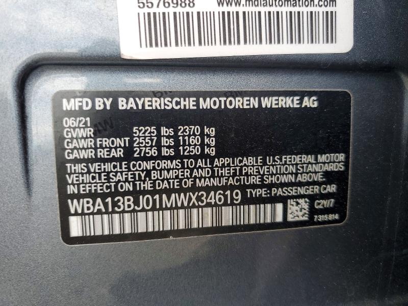 Aukcja sprzedaży 2021 Bmw 530, vin: WBA13BJ01MWX34619, numer aukcji: 68787666