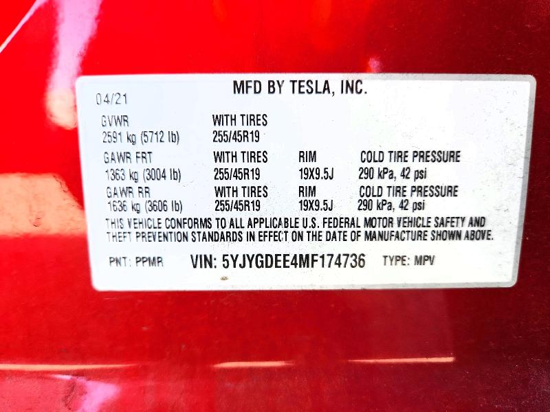 Aukcja sprzedaży 2021 Tesla Model Y, vin: 5YJYGDEE4MF174736, numer aukcji: 69911966