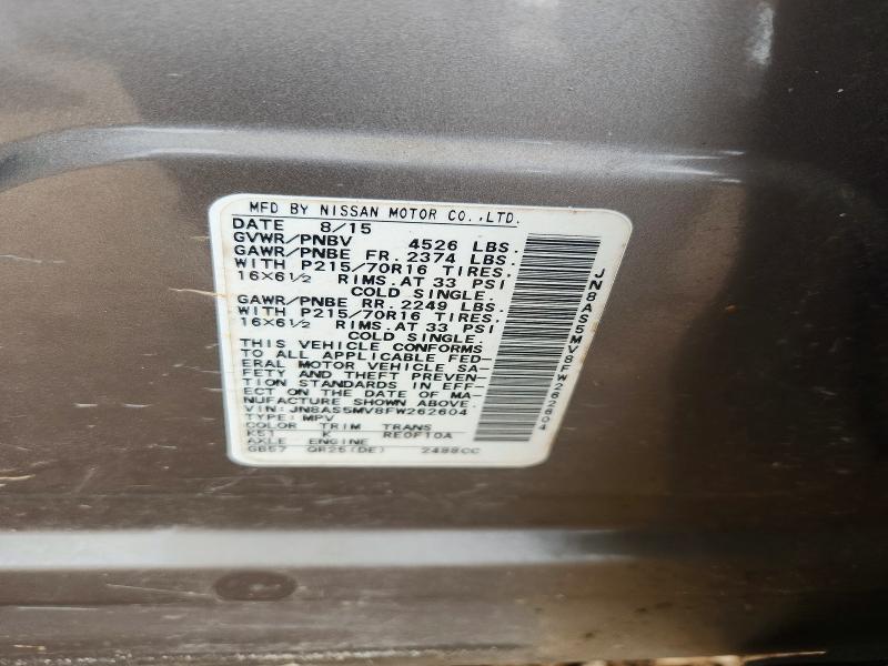 2015 Nissan Rogue Select მანქანა იყიდება აუქციონზე, vin: JN8AS5MV8FW262604, აუქციონის ნომერი: 67841906