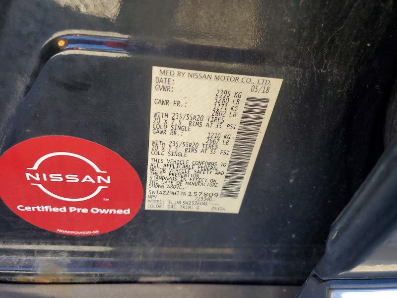 Auction sale of the 2018 Nissan Murano, vin: 5N1AZ2MH2JN157809, lot number: 70661606