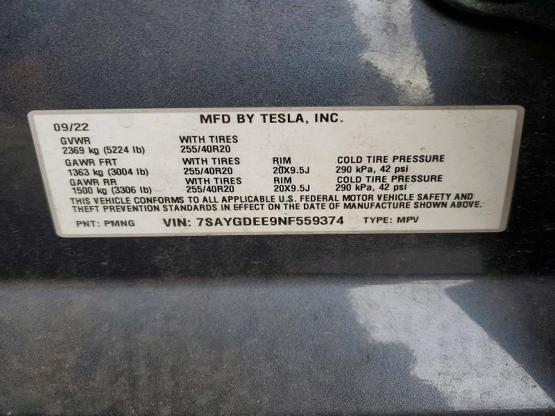 Aukcja sprzedaży 2022 Tesla Model Y, vin: 7SAYGDEE9NF559374, numer aukcji: 64202006