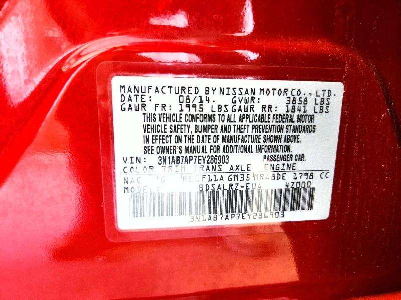 2014 Nissan Sentra მანქანა იყიდება აუქციონზე, vin: 3N1AB7AP7EY286903, აუქციონის ნომერი: 68694846