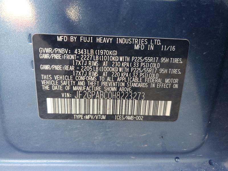 Auction sale of the 2017 Subaru Crosstrek, vin: JF2GPABC0H8223273, lot number: 70857036