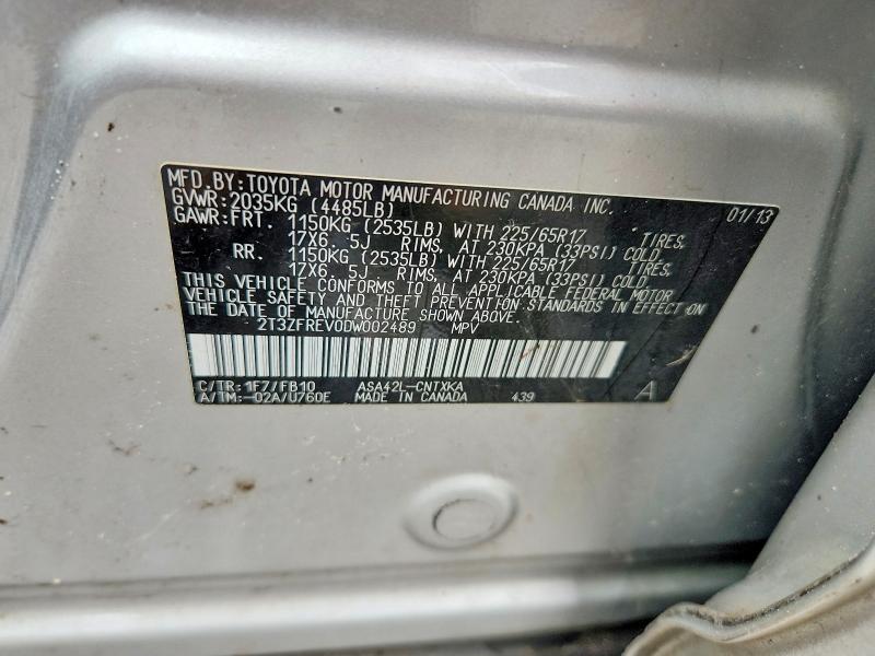 70473136 :رقم المزاد ، 2T3ZFREV0DW002489 vin ، 2013 Toyota Rav4 مزاد بيع