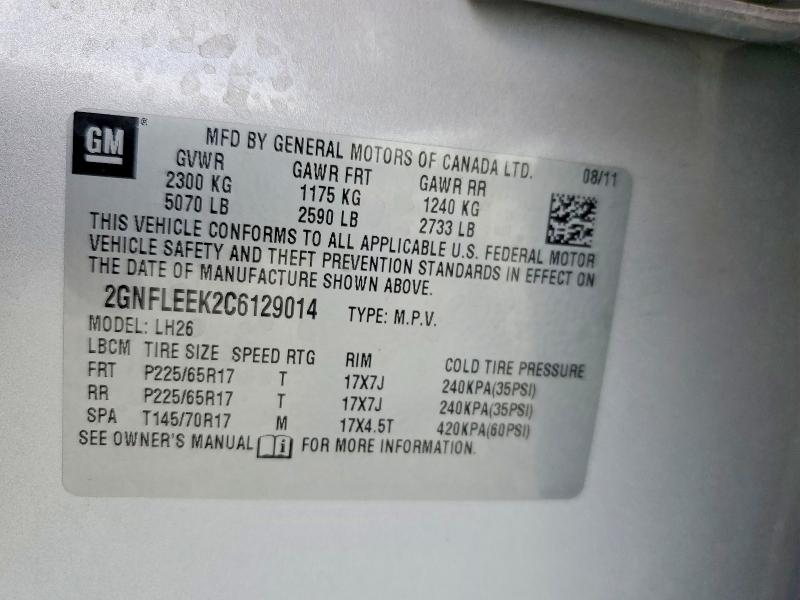 69158136 :رقم المزاد ، 2GNFLEEK2C6129014 vin ، 2012 Chevrolet Equinox مزاد بيع