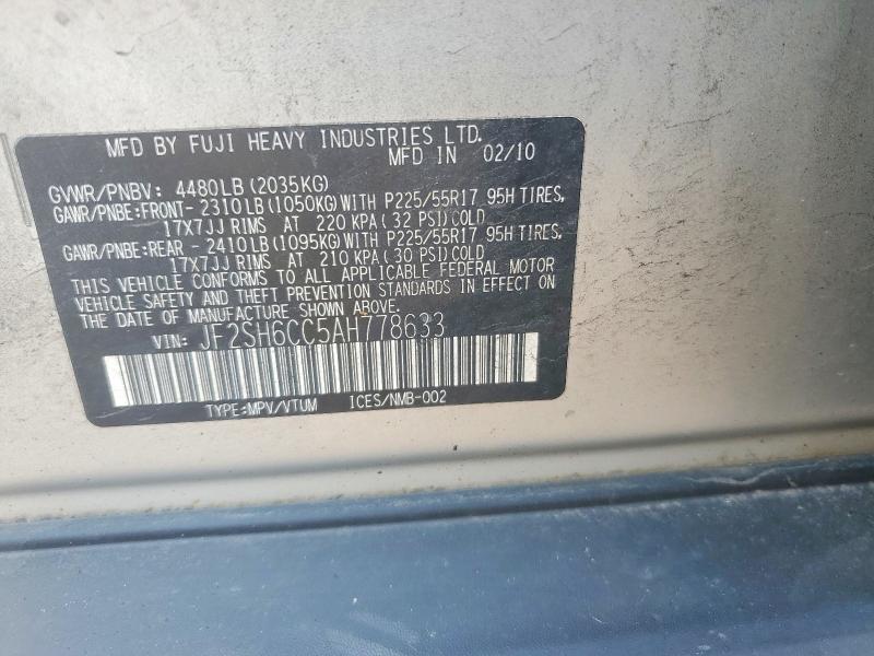 67409856 :رقم المزاد ، JF2SH6CC5AH778633 vin ، 2010 Subaru Forester مزاد بيع
