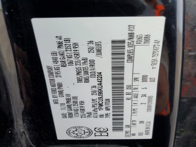 Auction sale of the 2019 Ford Escape, vin: 1FMCU9J96KUA43204, lot number: 69228846