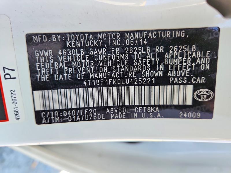 Aukcja sprzedaży 2014 Toyota Camry, vin: 4T1BF1FK0EU425221, numer aukcji: 69443106