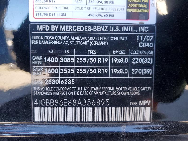 2008 Mercedes-benz Ml მანქანა იყიდება აუქციონზე, vin: 4JGBB86E88A356895, აუქციონის ნომერი: 67492436