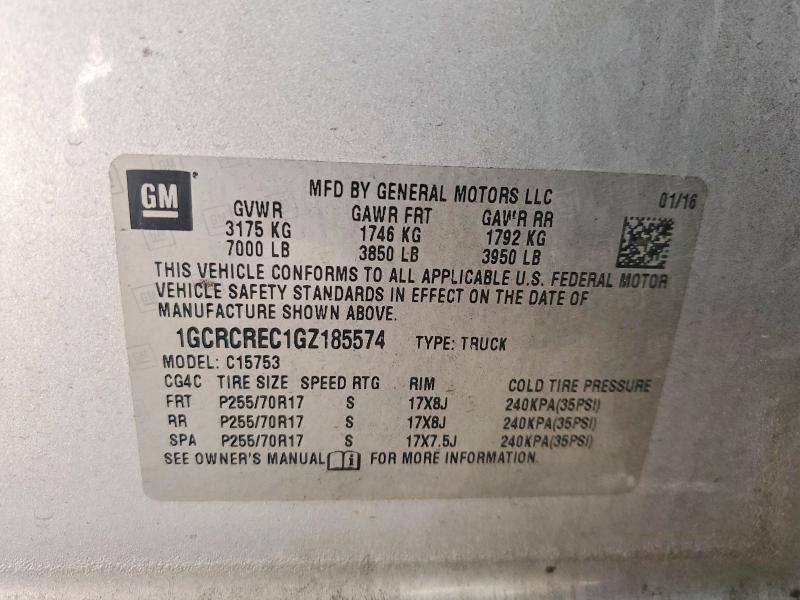 66914256 :رقم المزاد ، 1GCRCREC1GZ185574 vin ، 2016 Chevrolet Silverado مزاد بيع