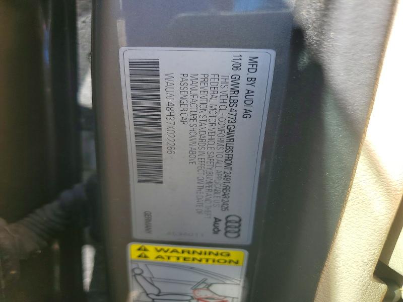 2007 Audi A4 მანქანა იყიდება აუქციონზე, vin: WAUAF48H37K022266, აუქციონის ნომერი: 69962066