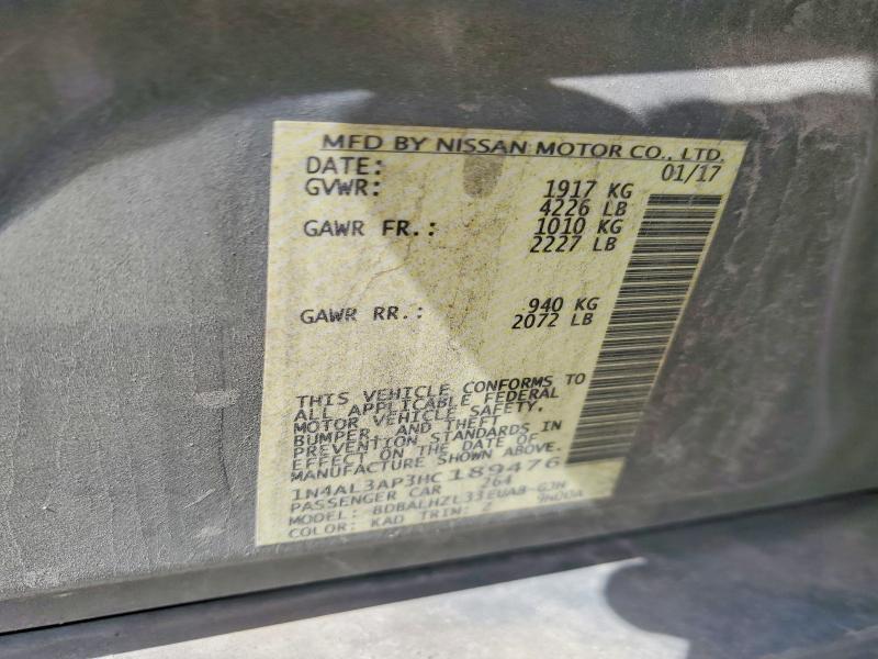 2017 Nissan Altima მანქანა იყიდება აუქციონზე, vin: 1N4AL3AP3HC189476, აუქციონის ნომერი: 70644266