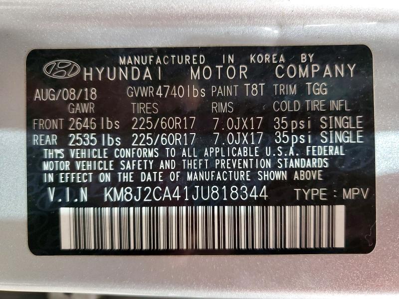 Aukcja sprzedaży 2018 Hyundai Tucson, vin: KM8J2CA41JU818344, numer aukcji: 70155396