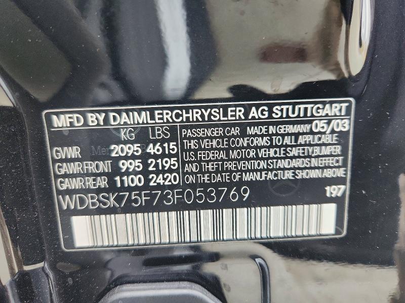 Aukcja sprzedaży 2003 Mercedes-benz Sl, vin: WDBSK75F73F053769, numer aukcji: 66473876