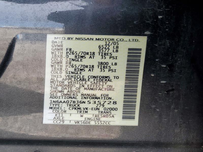 Продаж на аукціоні авто 2006 Nissan Titan, vin: 1N6AA07B36N535728, номер лоту: 70156276