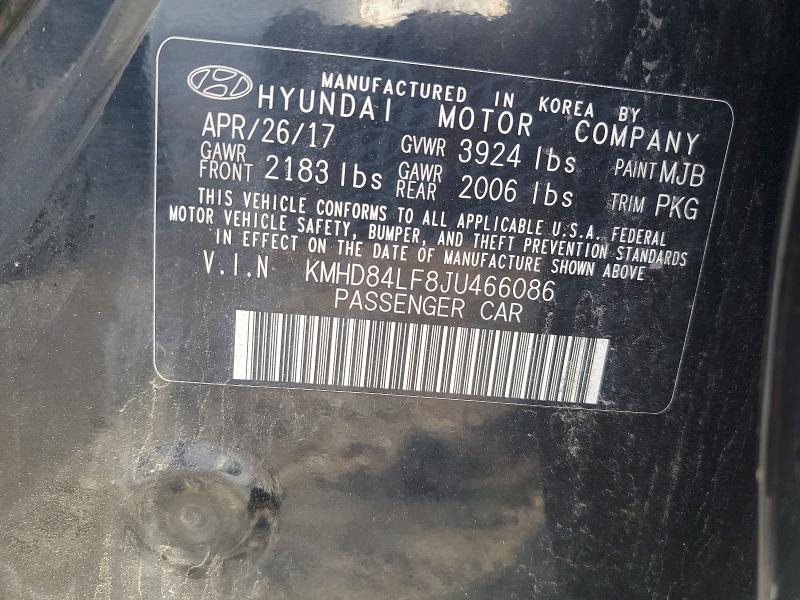 2018 Hyundai Elantra მანქანა იყიდება აუქციონზე, vin: KMHD84LF8JU466086, აუქციონის ნომერი: 70345406
