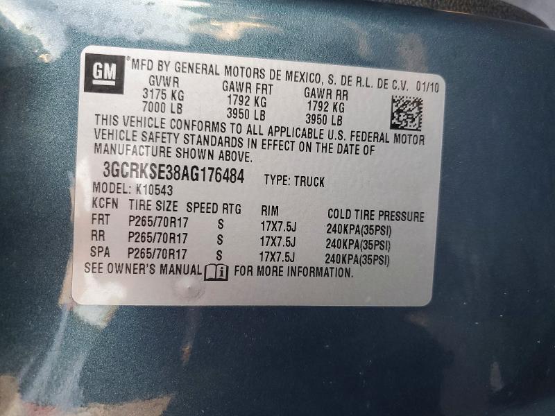 69009386 :رقم المزاد ، 3GCRKSE38AG176484 vin ، 2010 Chevrolet Silverado مزاد بيع