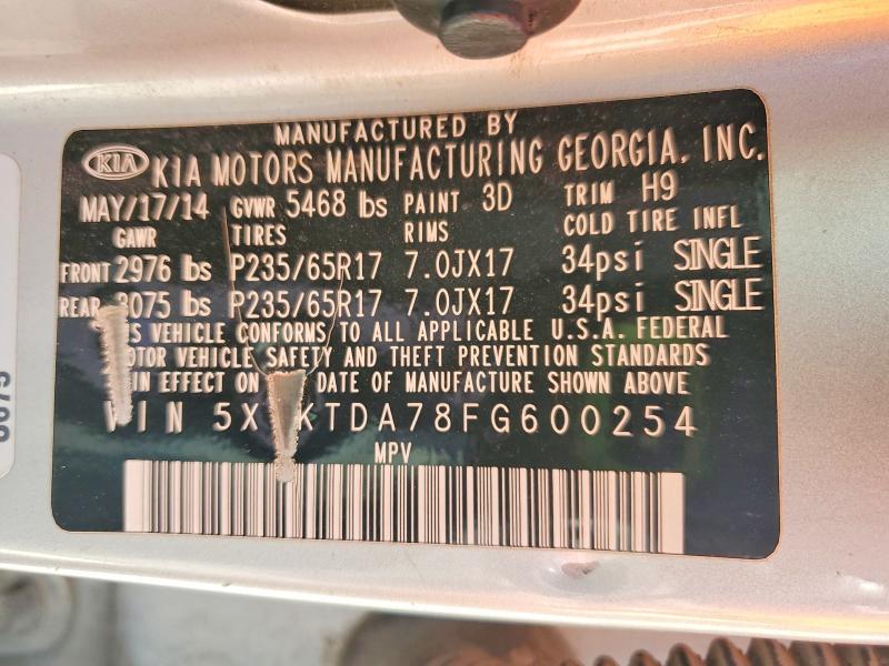 69356136 :رقم المزاد ، 5XYKTDA78FG600254 vin ، 2015 Kia Sorento مزاد بيع