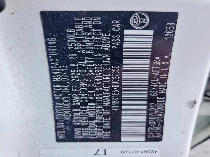 69163226 :رقم المزاد ، 4T1BK1EBXDU027350 vin ، 2013 Toyota Avalon مزاد بيع