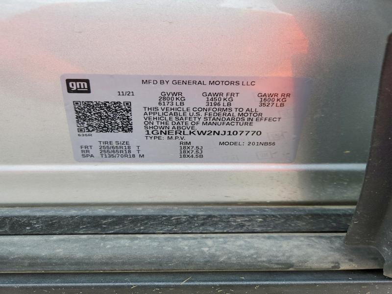 68059086 :رقم المزاد ، 1GNERLKW2NJ107770 vin ، 2022 Chevrolet Traverse مزاد بيع