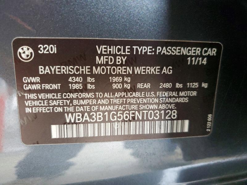 Продажа на аукционе авто 2015 Bmw 320, vin: WBA3B1G56FNT03128, номер лота: 69631446