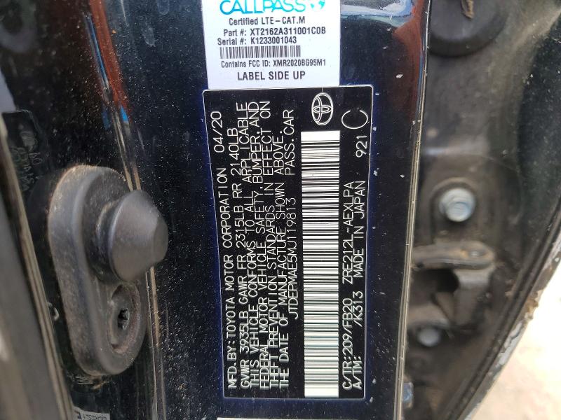 Aukcja sprzedaży 2021 Toyota Corolla, vin: JTDEPMAE5MJ119813, numer aukcji: 67507066