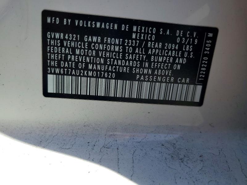 Продажа на аукционе авто 2019 Volkswagen Gti, vin: 3VW6T7AU2KM017620, номер лота: 71268706
