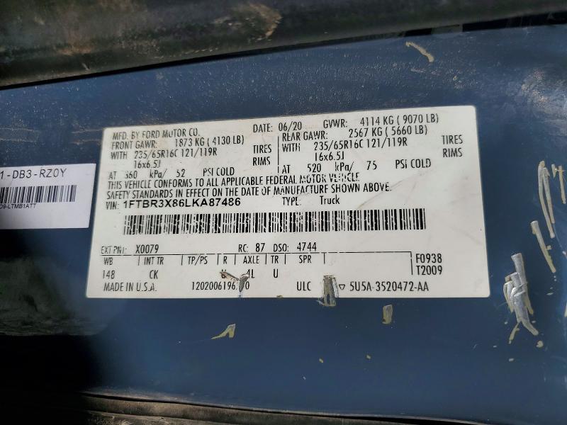 Продажа на аукционе авто 2020 Ford Transit, vin: 1FTBR3X86LKA87486, номер лота: 67937696