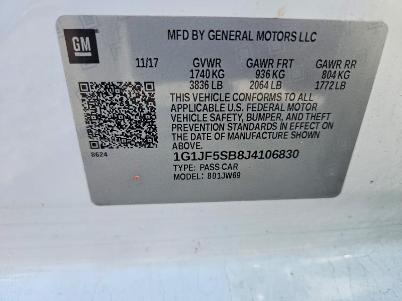 Продажа на аукционе авто 2018 Chevrolet Sonic, vin: 1G1JF5SB8J4106830, номер лота: 67934816