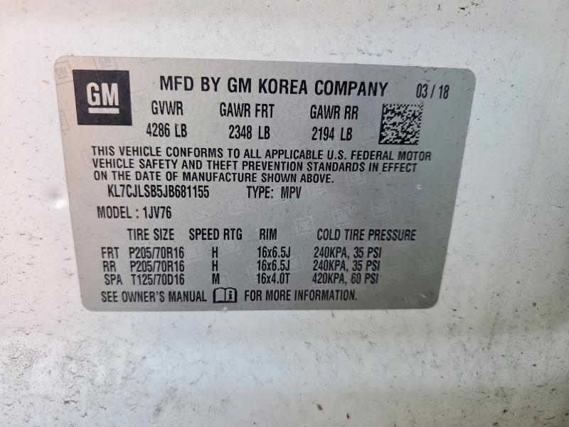 Продаж на аукціоні авто 2018 Chevrolet Trax, vin: KL7CJLSB5JB681155, номер лоту: 69550696