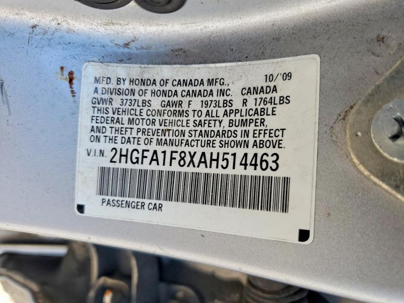 2010 Honda Civic მანქანა იყიდება აუქციონზე, vin: 2HGFA1F8XAH514463, აუქციონის ნომერი: 69203006