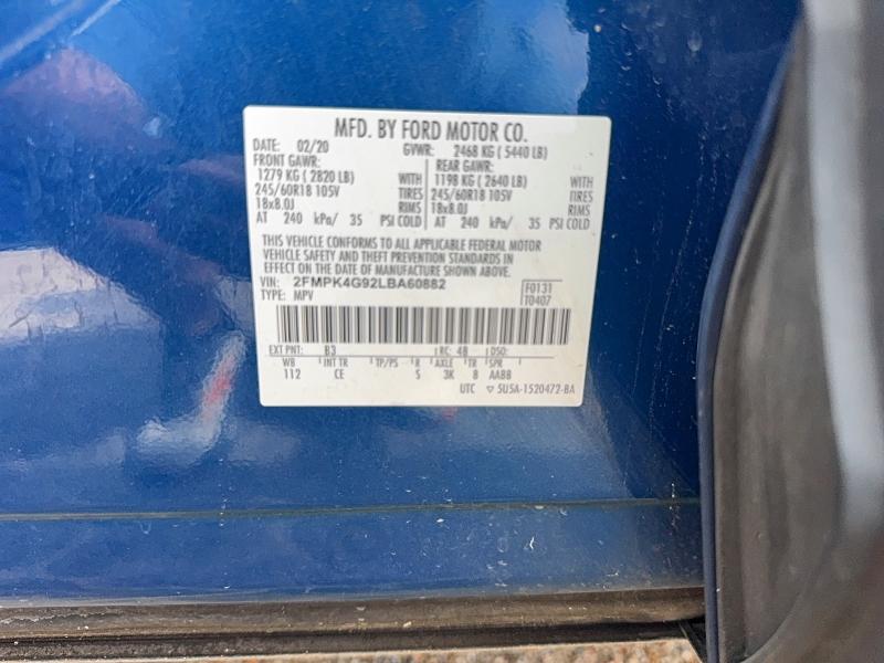 Aukcja sprzedaży 2020 Ford Edge, vin: 2FMPK4G92LBA60882, numer aukcji: 68585556