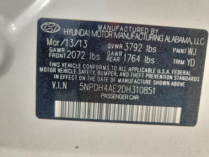 Aukcja sprzedaży 2013 Hyundai Elantra, vin: 5NPDH4AE2DH310851, numer aukcji: 68290926