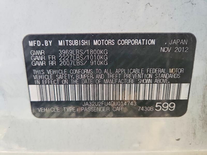 Aukcja sprzedaży 2013 Mitsubishi Lancer, vin: JA32U2FU4DU014743, numer aukcji: 69217076