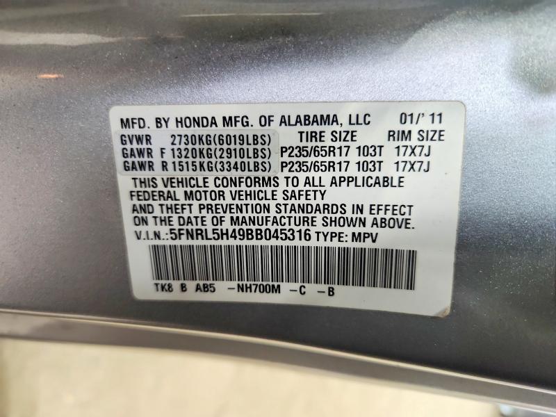 2011 Honda Odyss Ex-l მანქანა იყიდება აუქციონზე, vin: 5FNRL5H49BB045316, აუქციონის ნომერი: 71120696
